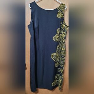Maya Brooke Sleeveless Black & Gold Paisley Dress 18W